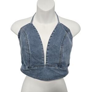 Shein Curve Denim Halter‎ Crop Top Size 3XL Open Back
